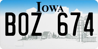 IA license plate BOZ674