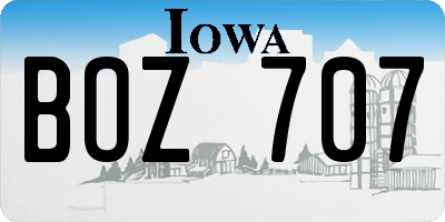 IA license plate BOZ707