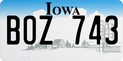 IA license plate BOZ743