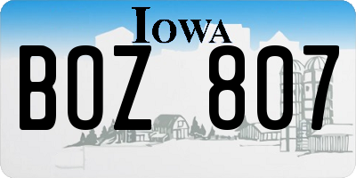 IA license plate BOZ807