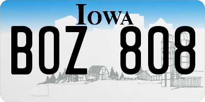 IA license plate BOZ808