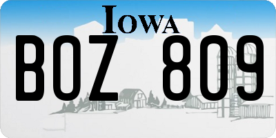IA license plate BOZ809