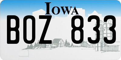 IA license plate BOZ833