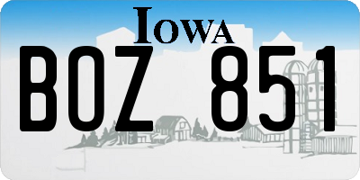 IA license plate BOZ851