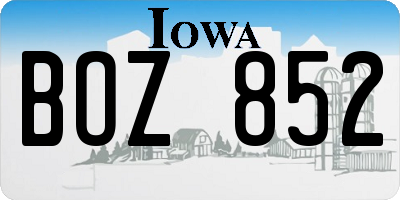 IA license plate BOZ852