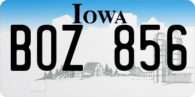 IA license plate BOZ856