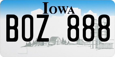IA license plate BOZ888