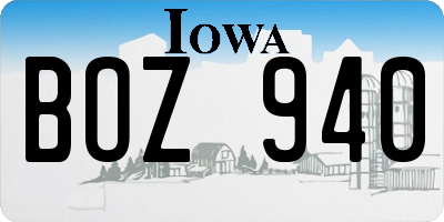 IA license plate BOZ940
