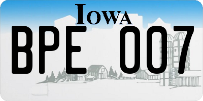 IA license plate BPE007
