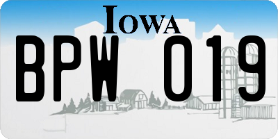 IA license plate BPW019