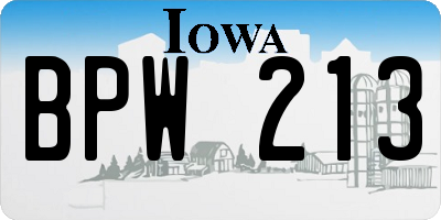 IA license plate BPW213