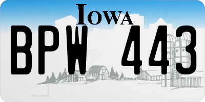IA license plate BPW443