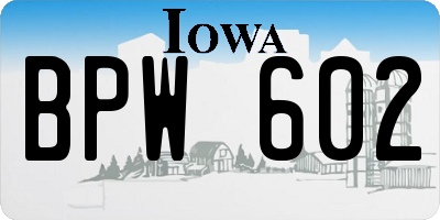 IA license plate BPW602