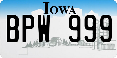 IA license plate BPW999