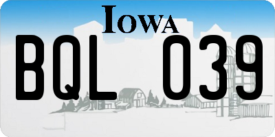 IA license plate BQL039