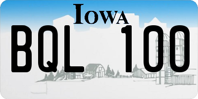IA license plate BQL100