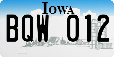 IA license plate BQW012