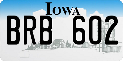 IA license plate BRB602