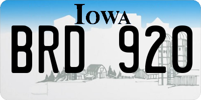 IA license plate BRD920