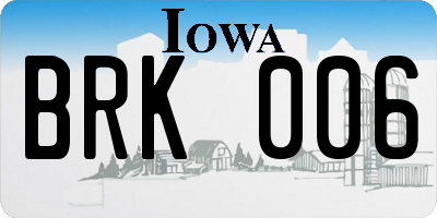 IA license plate BRK006