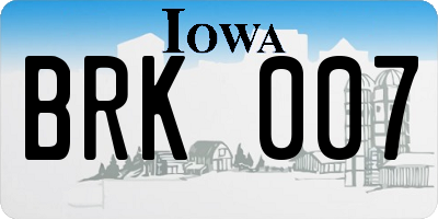 IA license plate BRK007