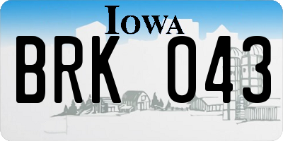 IA license plate BRK043