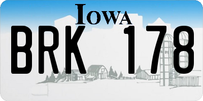 IA license plate BRK178