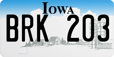 IA license plate BRK203