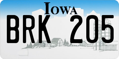 IA license plate BRK205