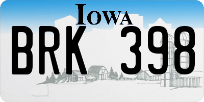 IA license plate BRK398