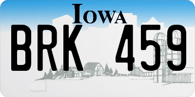 IA license plate BRK459
