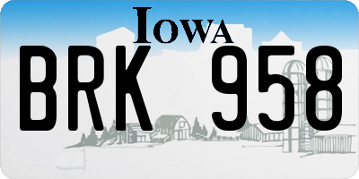 IA license plate BRK958