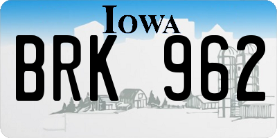 IA license plate BRK962