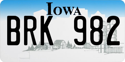 IA license plate BRK982