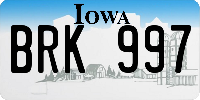 IA license plate BRK997