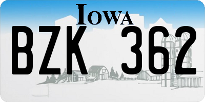 IA license plate BZK362