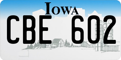IA license plate CBE602