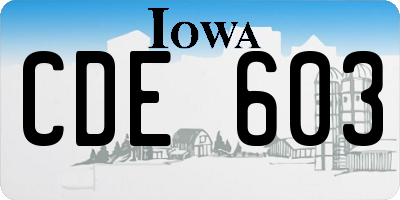 IA license plate CDE603