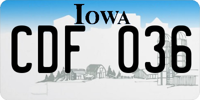 IA license plate CDF036
