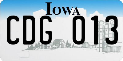 IA license plate CDG013