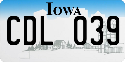 IA license plate CDL039