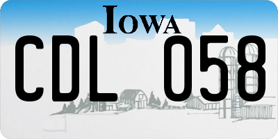 IA license plate CDL058