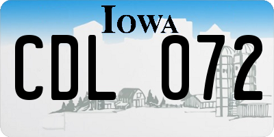 IA license plate CDL072