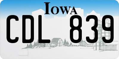 IA license plate CDL839