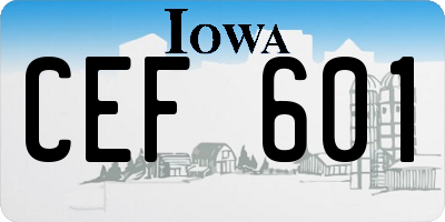 IA license plate CEF601