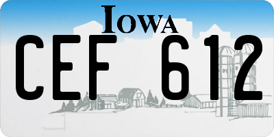 IA license plate CEF612