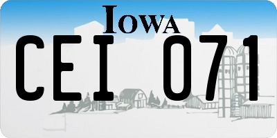 IA license plate CEI071