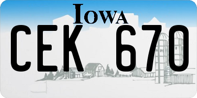 IA license plate CEK670