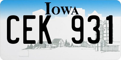 IA license plate CEK931