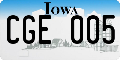 IA license plate CGE005